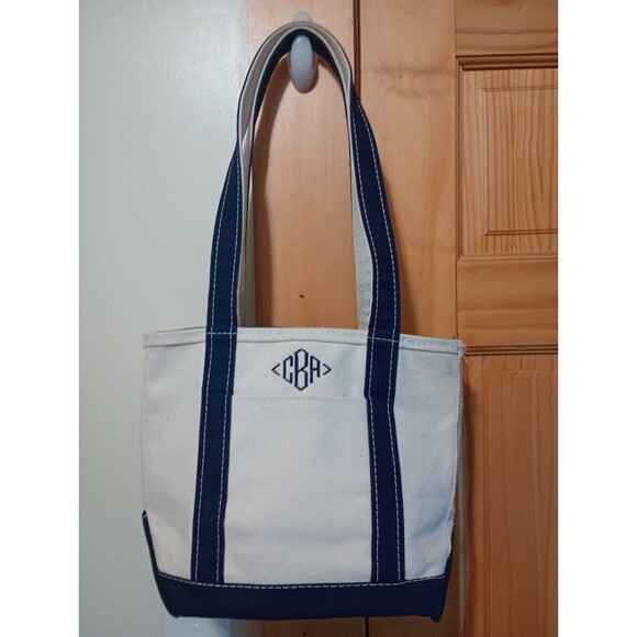 L.L. Bean Handbags - LL Bean Boat & Tote Bag USA Made Canvas Blue Zipper CBA Custom Monogram Small